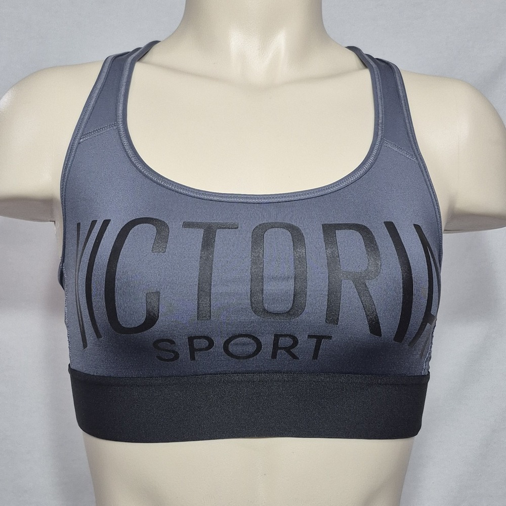XS X-Small Victoria Sport Wire Free Sports Bra‎ Abstract Black & Gray LOGO